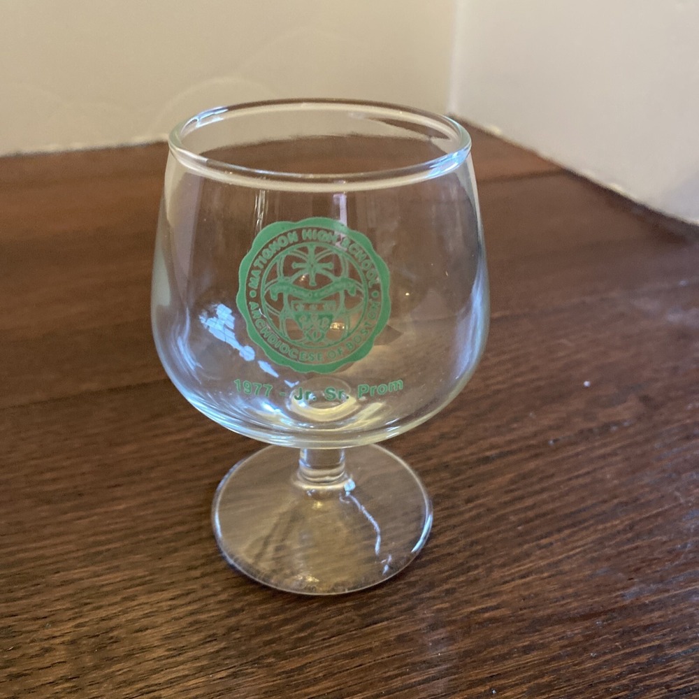 1977 Matignon High School Archdiocese Of Boston Jr. Sr. Prom Footed Glass‎